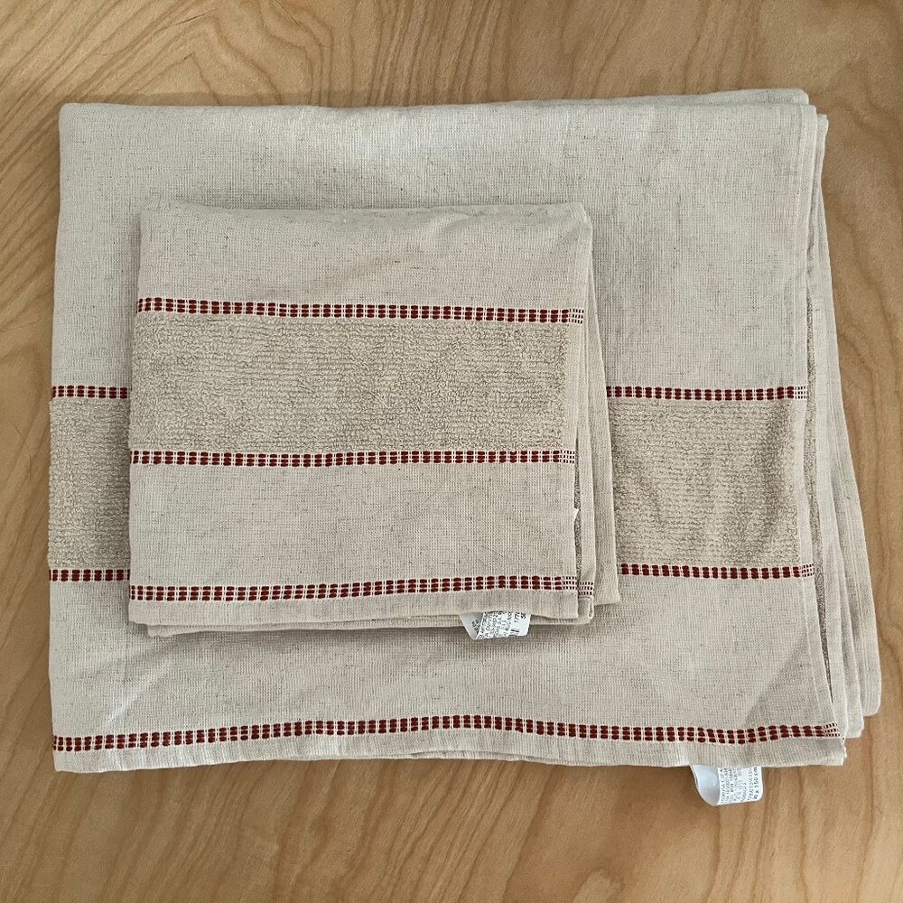 Set of cotton & linen towel with terracotta red border by Zara Home